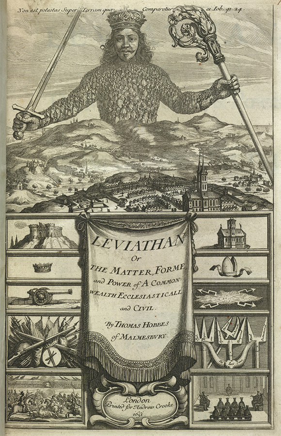 Portada del libro Leviathan, de Thomas Hobbes, editado en 1651.