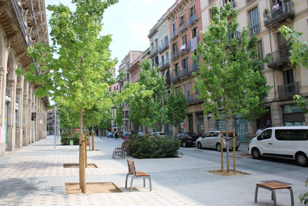 Zona verde en el carrer del Comerç en el distrito de Ciutat Vella. Foto: Corina Basnou.